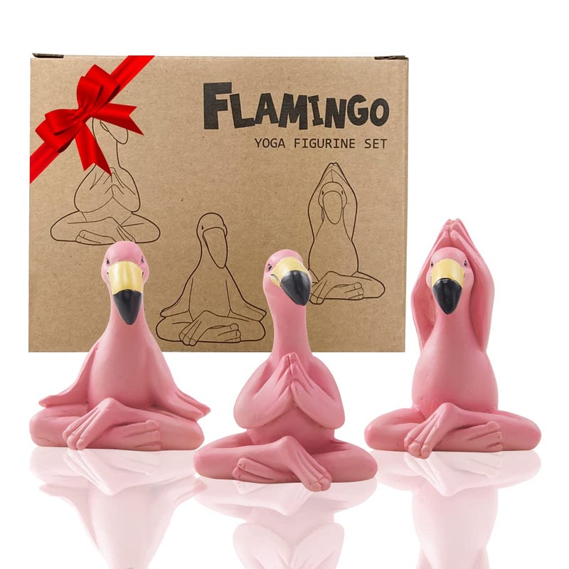 Goodeco 2.4" Mini Yoga Flamingo Figurines - Tiny Gifts Whimsical Kawaii Pink Flamingo Desk Decor, Set of 3 Fairy Garden Lawn Statues, Flamingo Gifts for Women/Mom/Grandma/Girls - Image 1